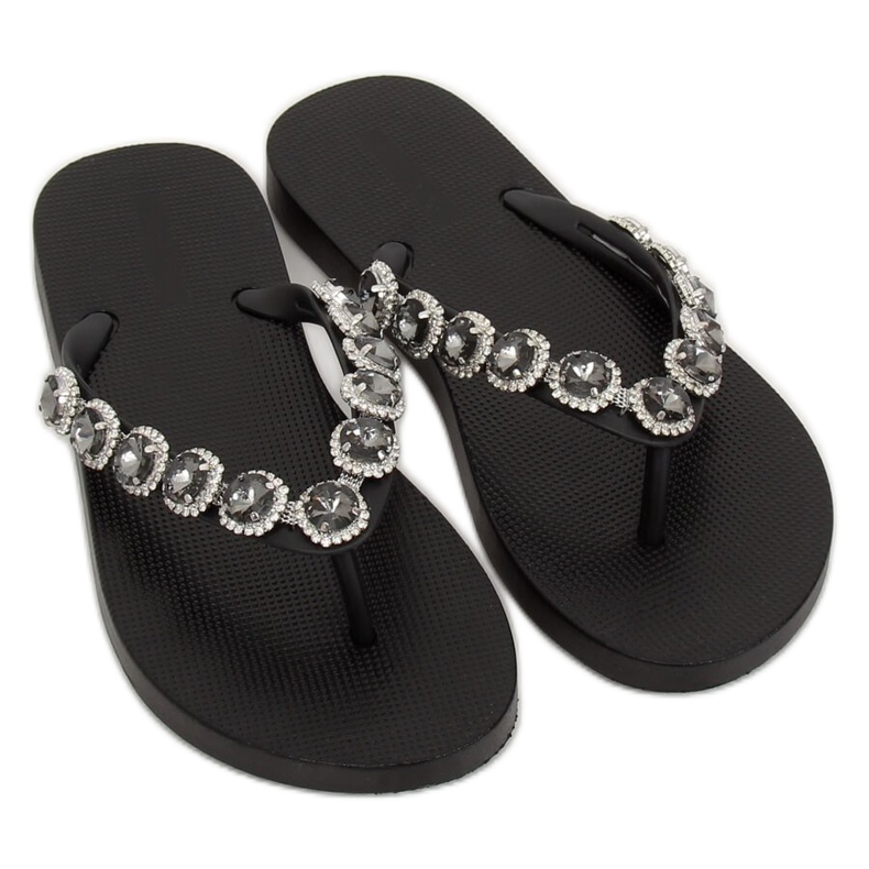 Elegante schwarze Flip-Flops mit Steinen JH69 Black 1