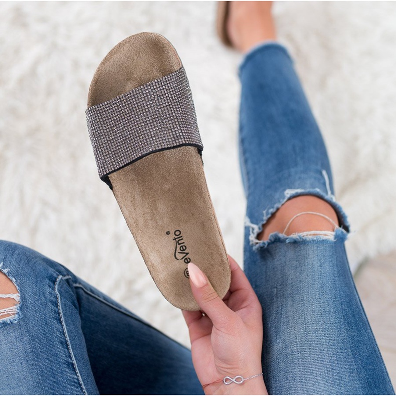 Evento Hausschuhe mit Kristallen grau 1