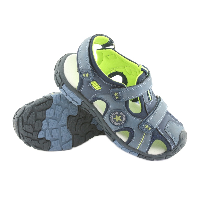 American Club Kindersandalen mit amerikanischem DR02 Ledereinsatz marineblau blau grün 3