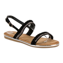 Fama Flache Sandalen aus Wildleder schwarz 1