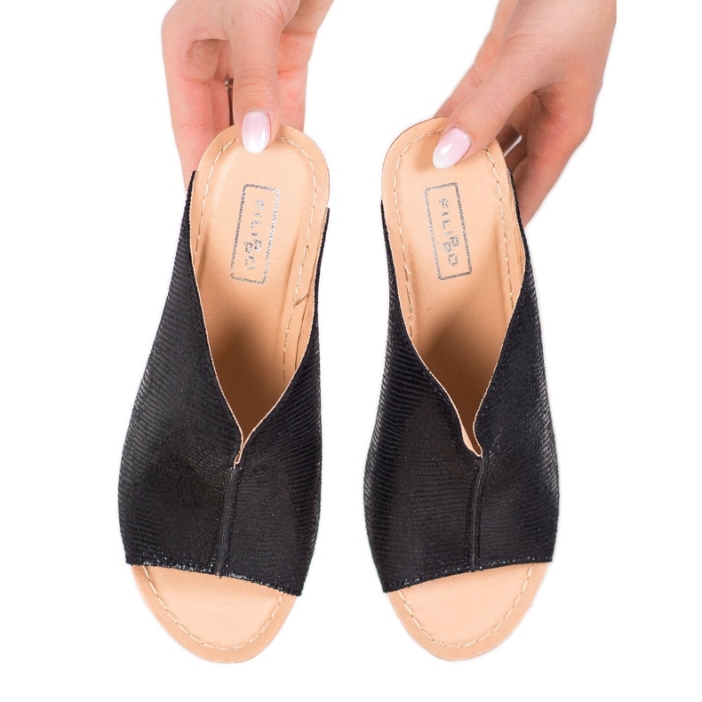 Filippo Schwarze Keilpantoffeln 2