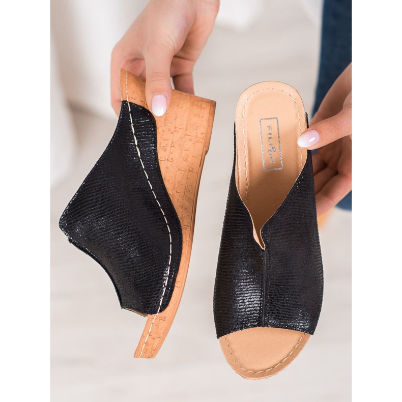 Filippo Schwarze Keilpantoffeln 1