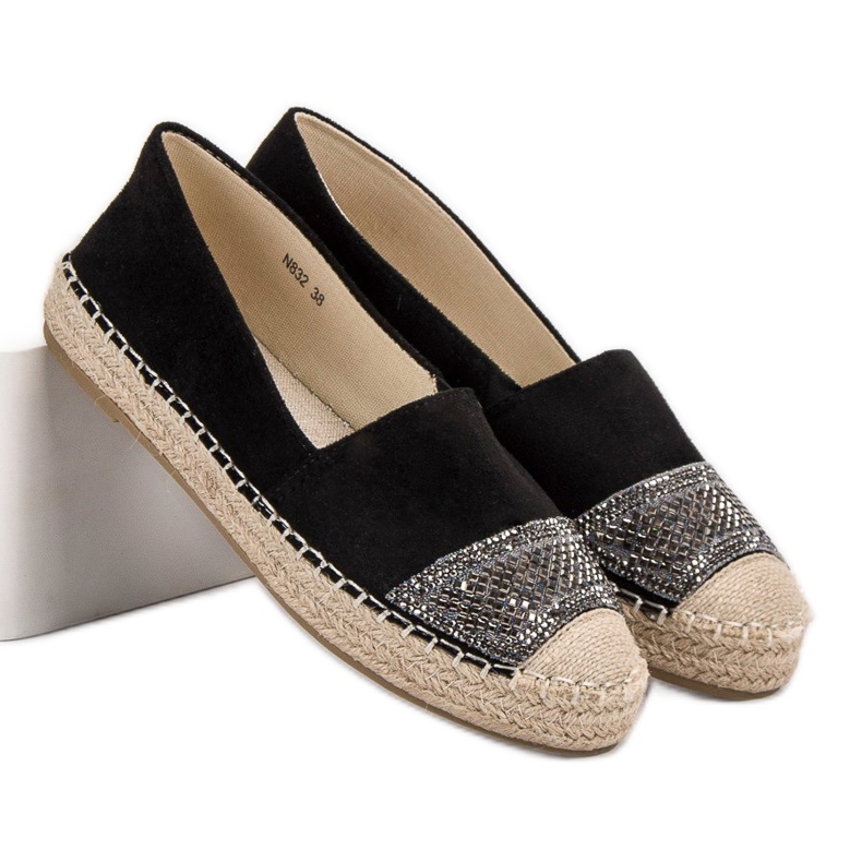 Small Swan Wildleder-Espadrilles mit Kristallen schwarz 1