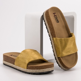 Kylie Glänzende Senf Hausschuhe gelb 1