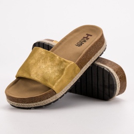 Kylie Glänzende Senf Hausschuhe gelb 2