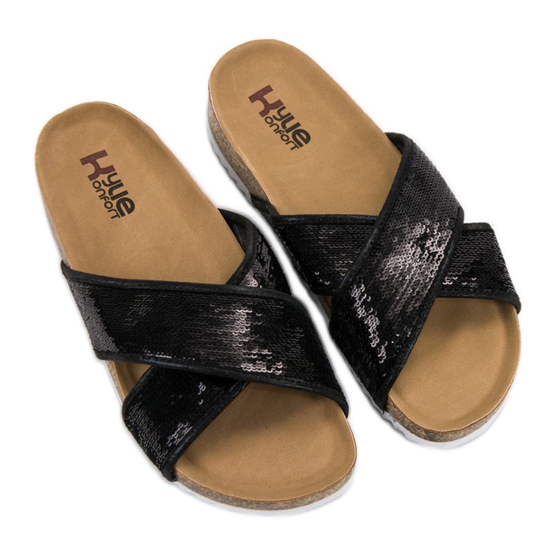 Kylie Schwarze Hausschuhe mit Pailletten 2