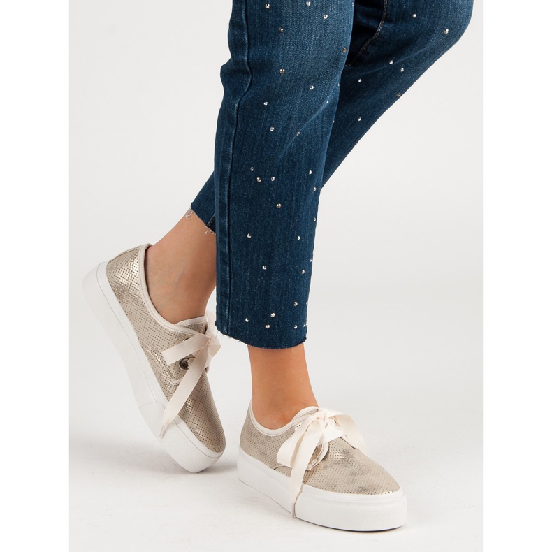 Kylie Turnschuhe mit einem Band gebunden gelb 1