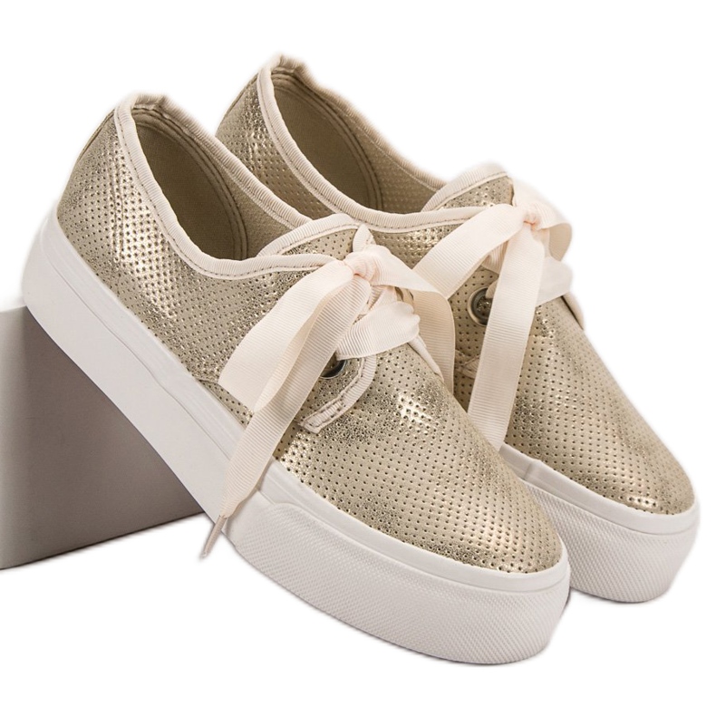 Kylie Turnschuhe mit einem Band gebunden gelb 2