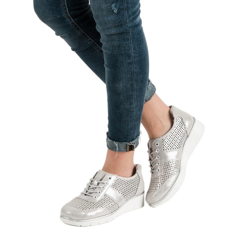 Filippo Durchbrochene Lederschuhe grau 1