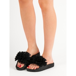 Seastar Schwarze Hausschuhe mit Blumen 1