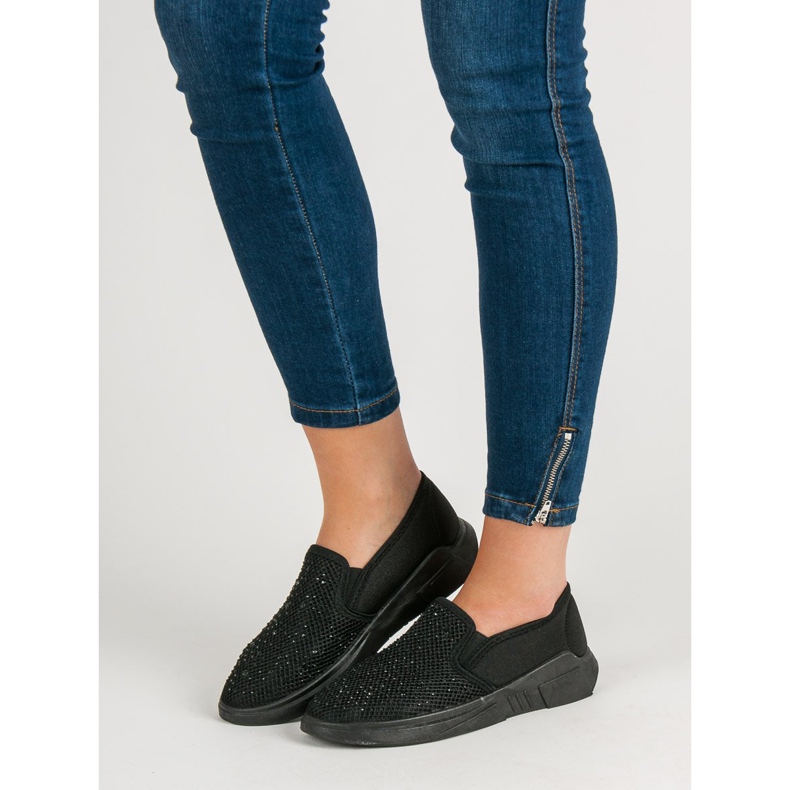 SHELOVET Textilschuhe mit Kristallen schwarz 2