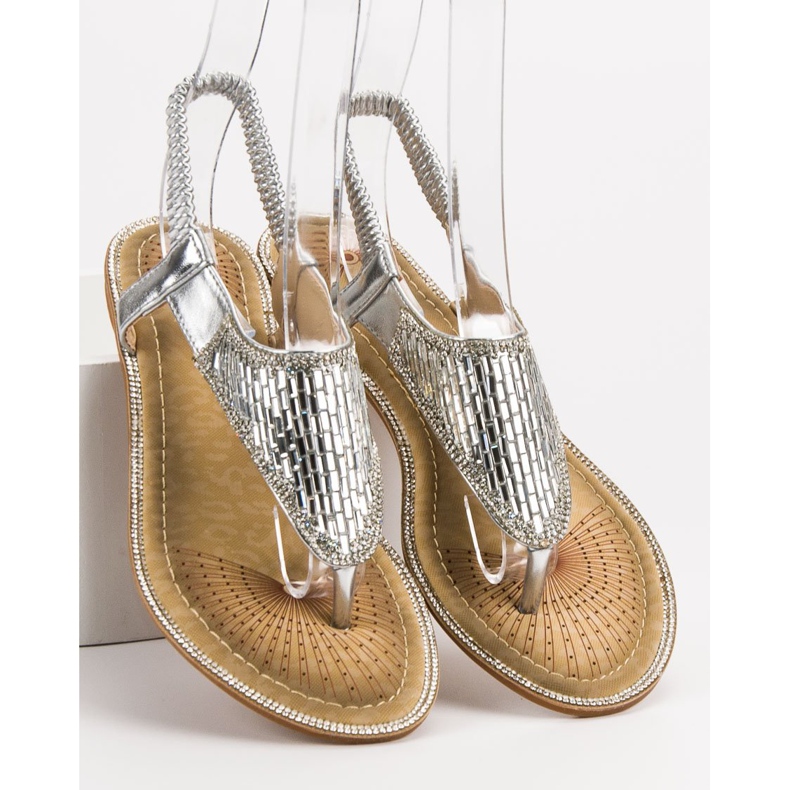 Encor Silberne japanische Sandalen grau 1