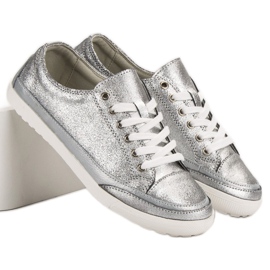 Filippo Silberne Ledersneaker grau 1