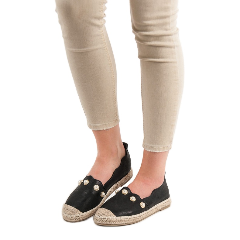 SHELOVET Espadrilles mit Perlen schwarz 2