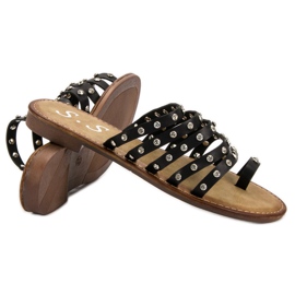 SHELOVET Hausschuhe mit Strasssteinen schwarz 1