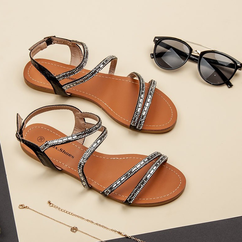 L. Lux. Shoes Flache Sandalen mit Zirkonia schwarz 2