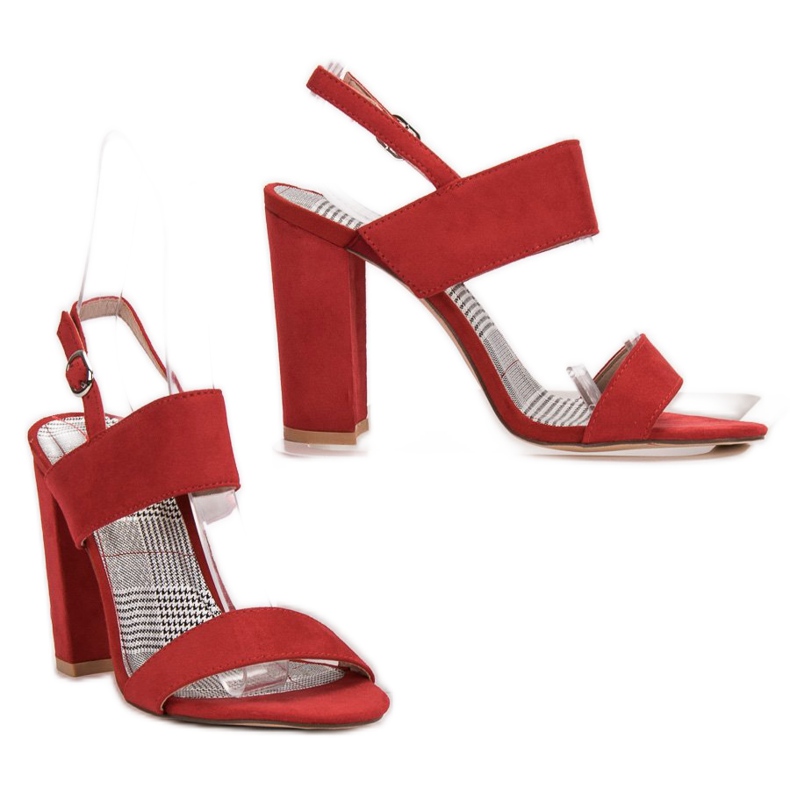 SHELOVET Rote Sandalen auf einer Bar 2