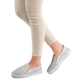 Goodin Silberne Lederslipper grau 1