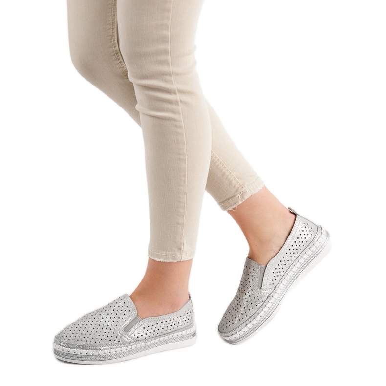 Goodin Silberne Lederslipper grau 1