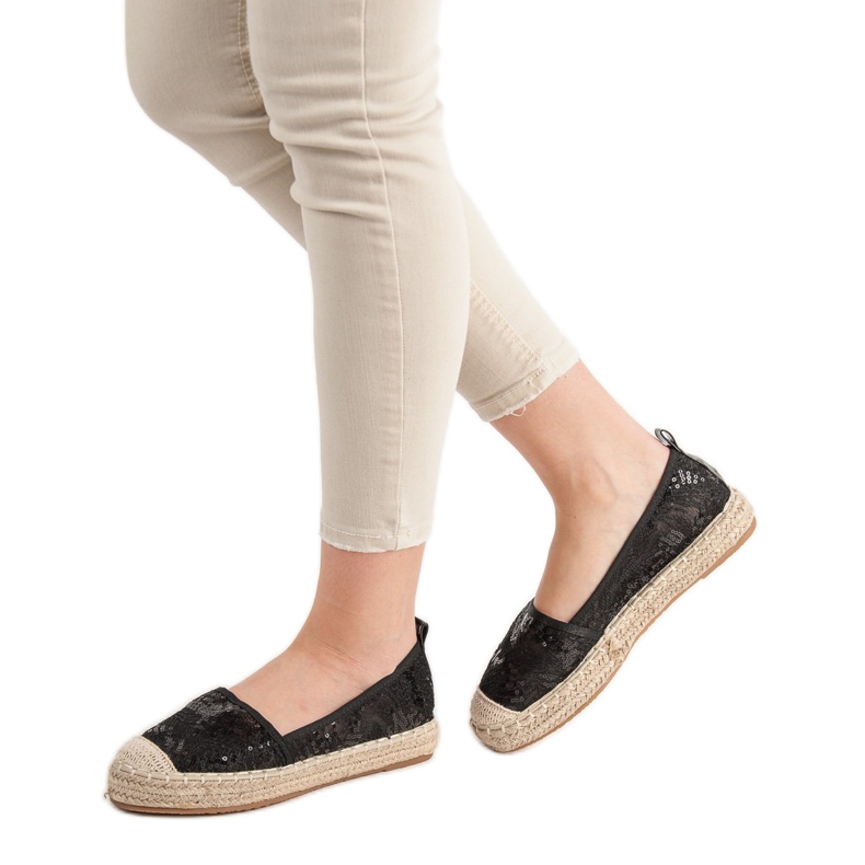 SHELOVET Espadrilles aus Spitze schwarz 2