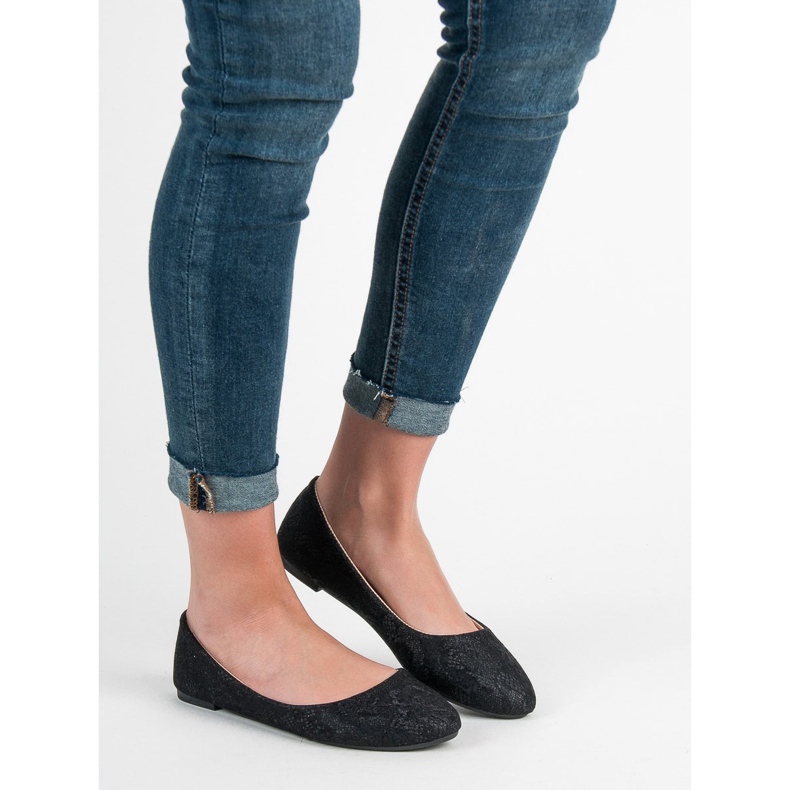 SHELOVET Ballerinas aus Spitze mit Glitzer schwarz 1