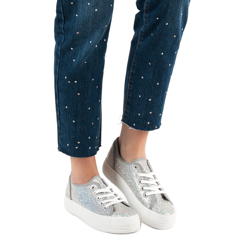 SHELOVET Sneakers mit Glitzer grau 1