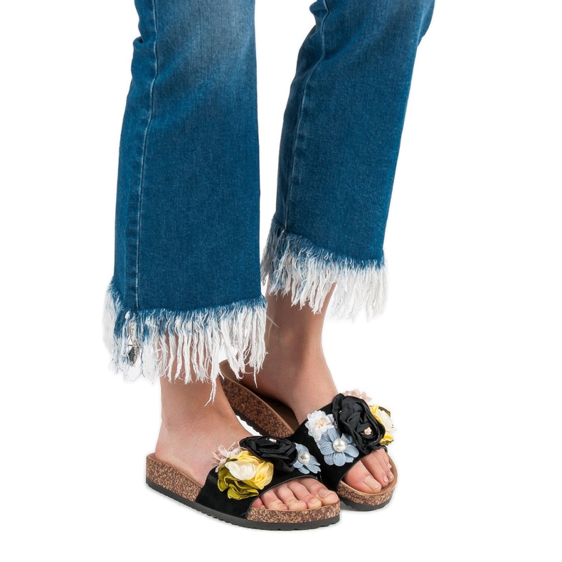 Cm Paris Hausschuhe mit Blumen schwarz 1