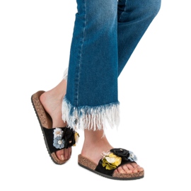 Cm Paris Hausschuhe mit Blumen schwarz 2