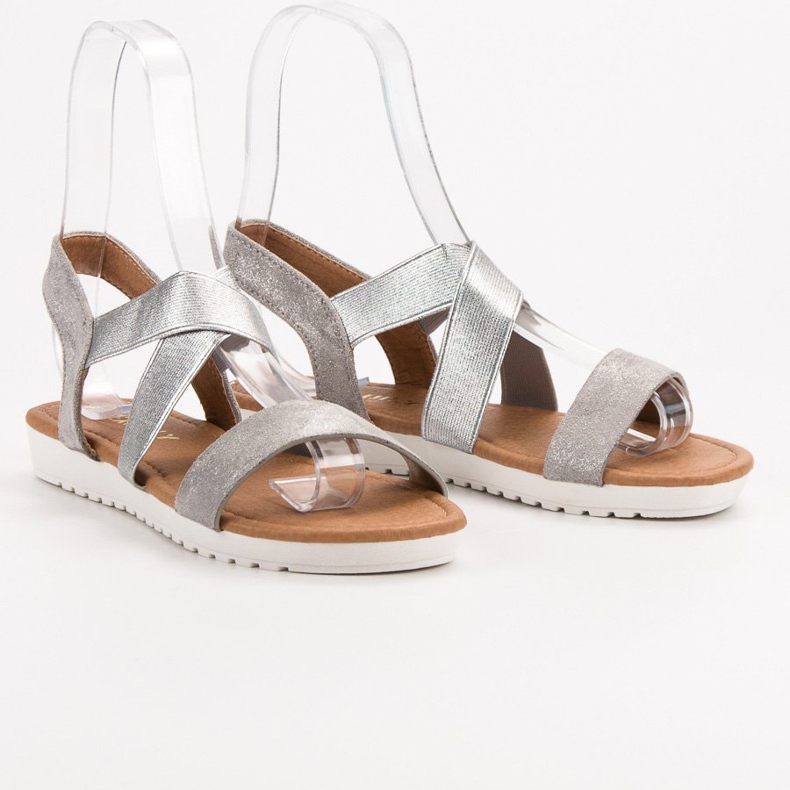 EXQUILY Silberne Sandalen mit Radiergummi grau 2