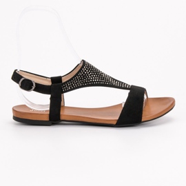 SHELOVET Sandalen mit Kristallen schwarz 1