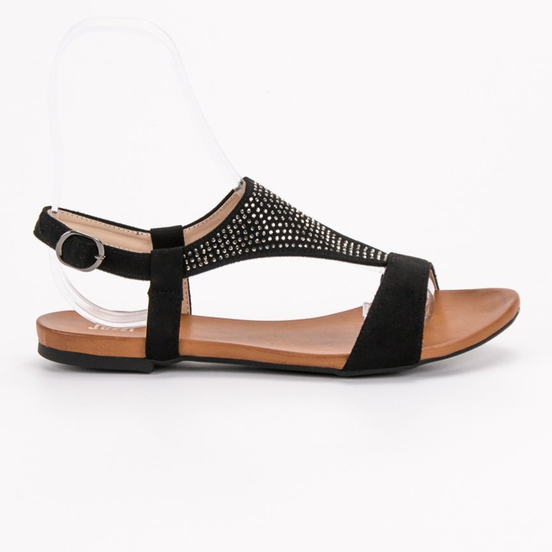 SHELOVET Sandalen mit Kristallen schwarz 1