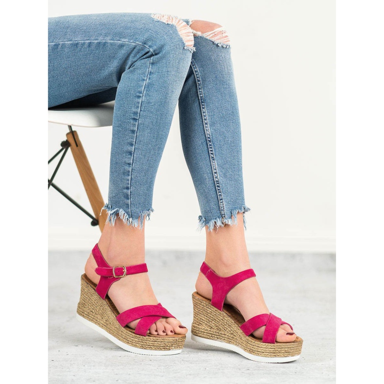 JESSY ROSS Fuchsiafarbene Wildledersandalen rosa 2