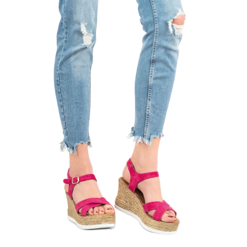 JESSY ROSS Fuchsiafarbene Wildledersandalen rosa 1