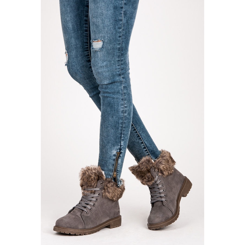 New Tlck Wildleder-Trapper mit Fell grau 1