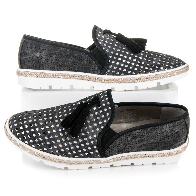 Kylie Durchbrochene Slipony Espadrilles schwarz 2