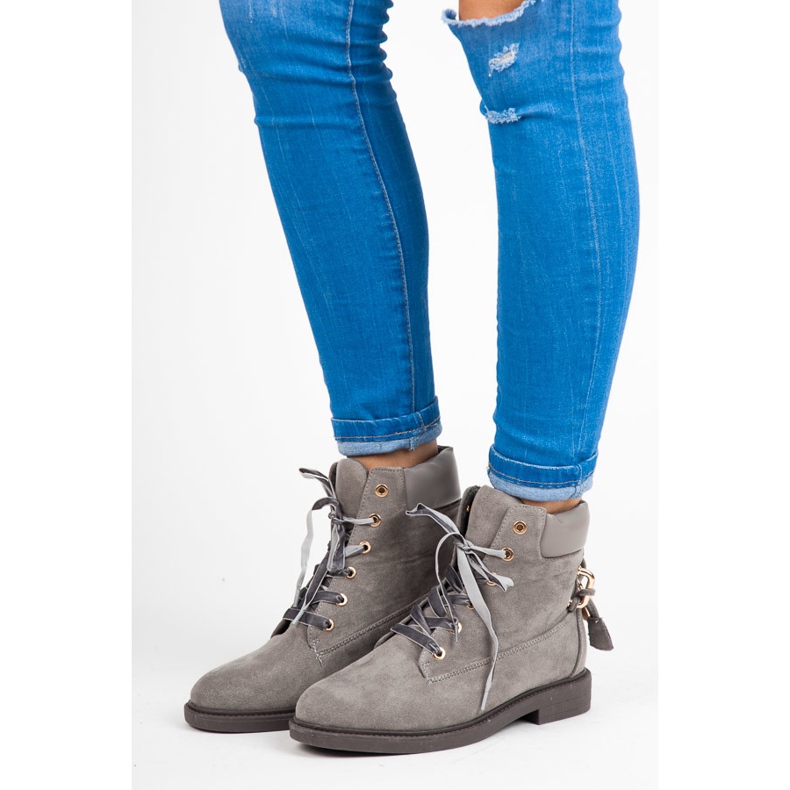 Ideal Shoes Wildlederarbeiter Mit Einem Band Gebunden grau 1