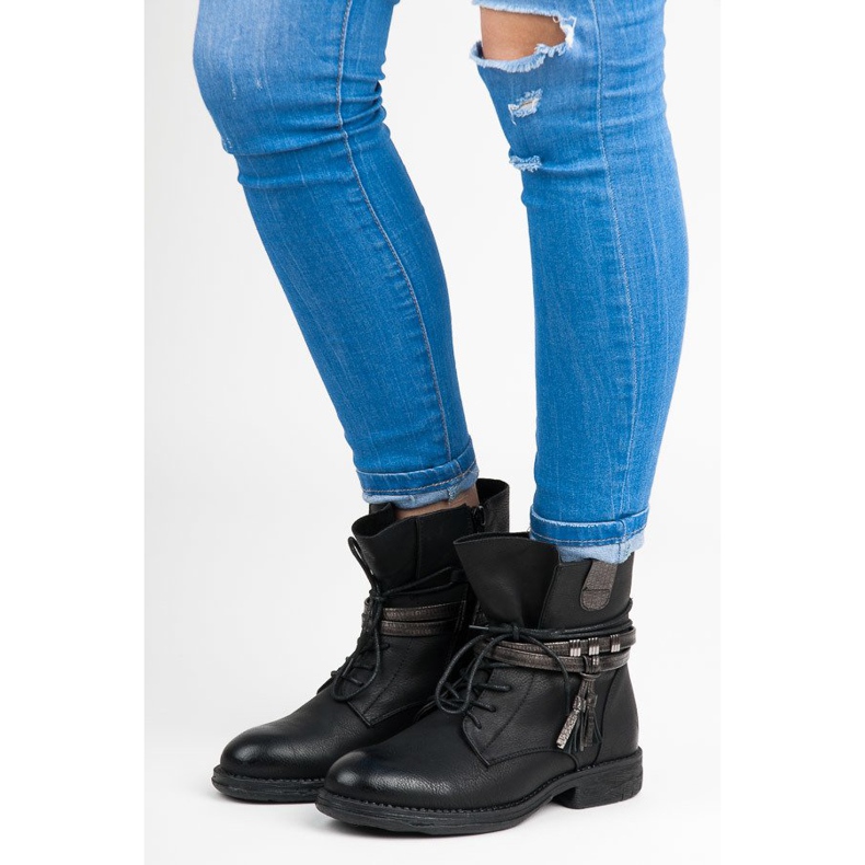 Queentina Schwarze Stiefel mit Reißverschluss 1