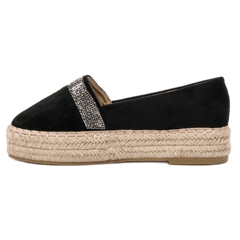 SHELOVET Espadrilles mit Kristallen schwarz 1