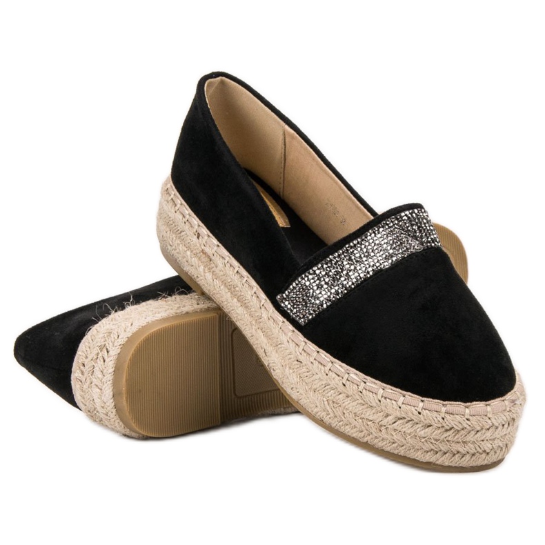 SHELOVET Espadrilles mit Kristallen schwarz 2