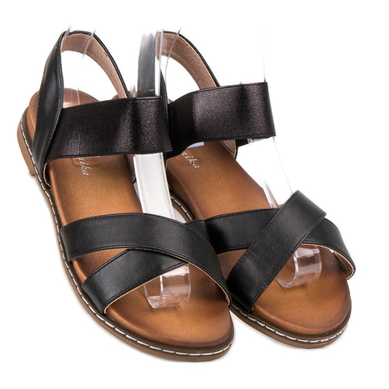 Mannika Schwarze Sandalen mit Radiergummi 1