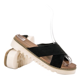 Laura Mode Schwarze Wildleder Hausschuhe 1