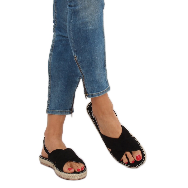 Schwarze Espadrilles-Sandalen YJ-2M12 Schwarz 1