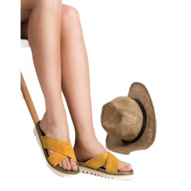 Laura Mode Senf Wildleder Hausschuhe gelb 1