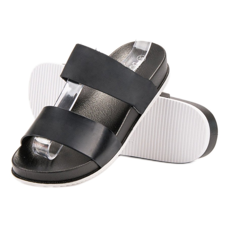 Laura Mode Schwarze Gummipantoffeln 1