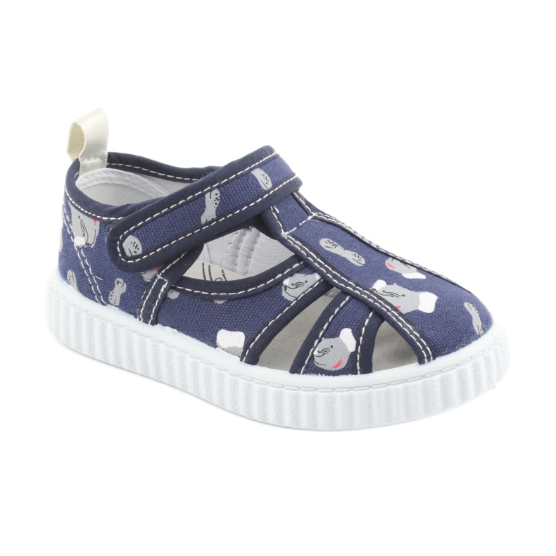 American Club marineblaue Kinderschuhe mit Klettverschluss TEN 27/19 weiß navy blau grau 1