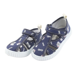 American Club marineblaue Kinderschuhe mit Klettverschluss TEN 27/19 weiß navy blau grau 3