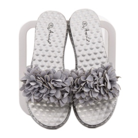 Anesia Paris Gummipantoffeln mit Blumen grau 1