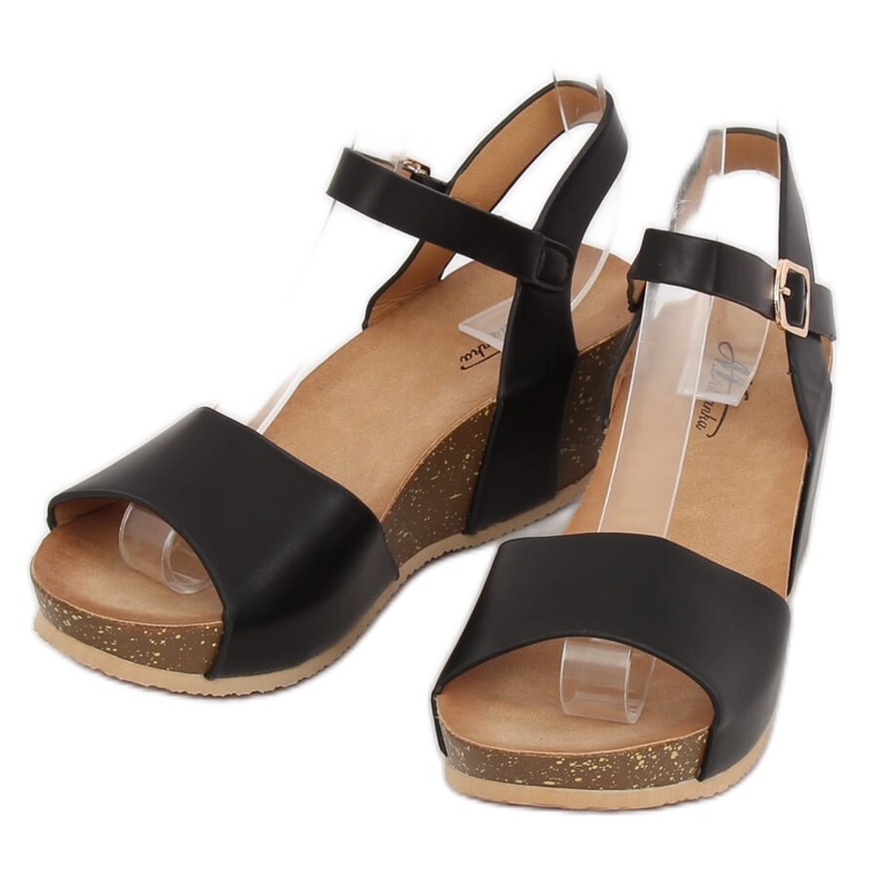 Schwarze Sandalen mit Keilabsatz 1052 Black 2