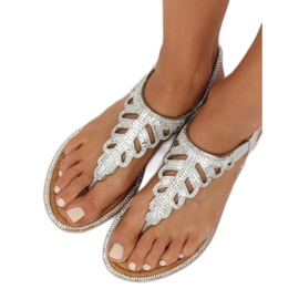 Silberne Flip-Flops mit Steinen ZY172 Silver grau 2