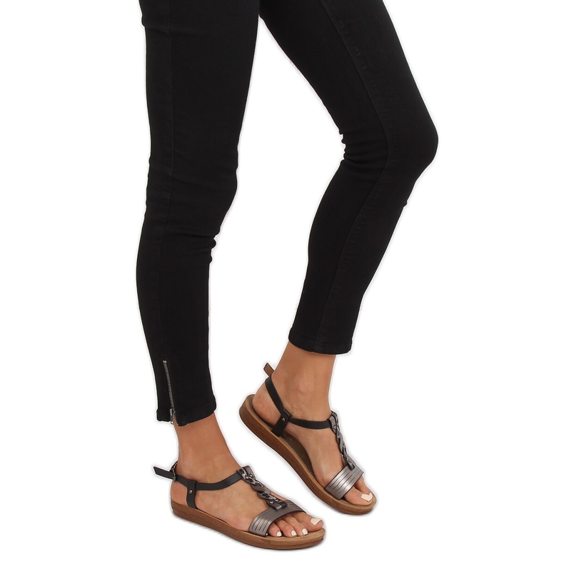 Schwarze Damensandalen TS-7 Black grau 2